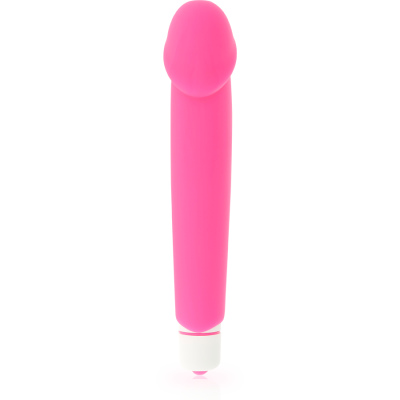 Vibrador rosa de silicone com base branca