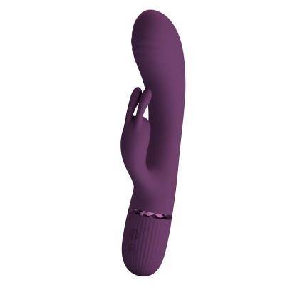 Vibrador roxo em silicone com design ergonómico e duas pontas para estimulação