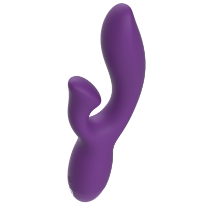 Vibrador roxo de silicone com design anatómico e botões