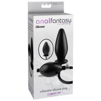 embalagem de plugue inflável em silicone preto anal fantasy