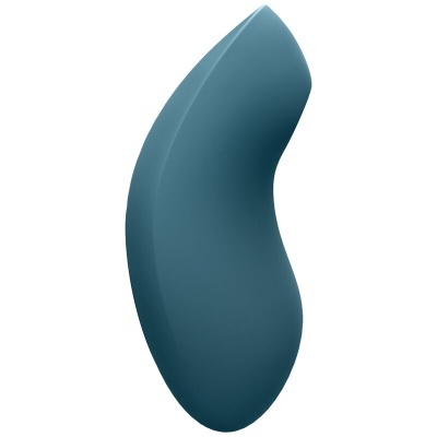 Produto azul curvo e liso em fundo branco