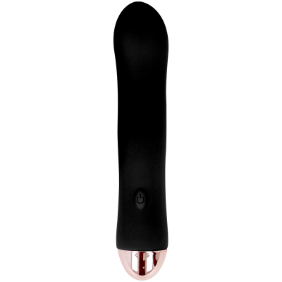 Vibrador preto com botão e base prateada