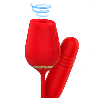 Vibrador vermelho em forma de flor com botão e vibrador alongado vermelho com textura