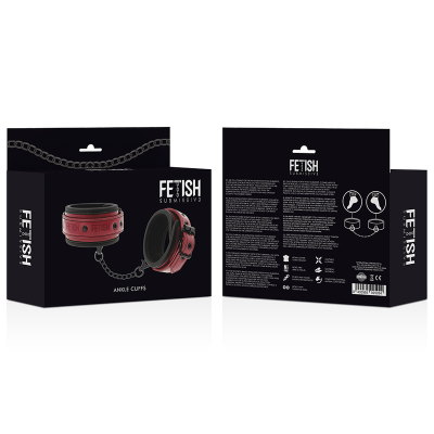 Caixa de algemas de pulso vermelhas e pretas da marca Fetish Submissive