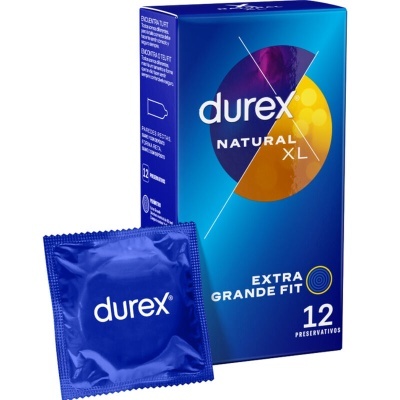 Embalagem e invólucro de preservativos Durex Natural XL em azul
