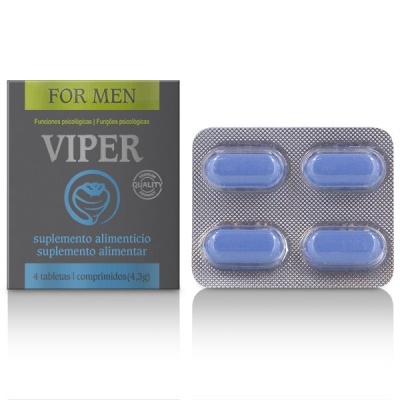 Suplemento alimentar VIPER para homens com 4 comprimidos azuis em blister