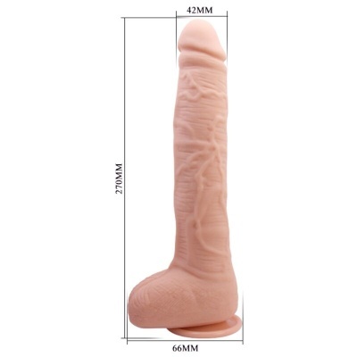 Dildo cor de pele com base de ventosa e medidas visíveis