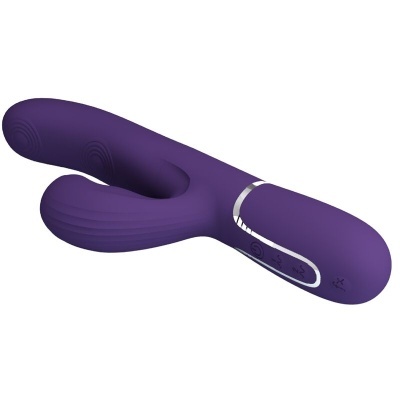 Vibrador duplo roxo em silicone com botões de controlo