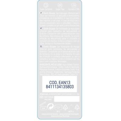 Etiqueta de produto com texto e código de barras