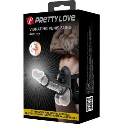 Embalagem preta de arnês vibratório para pénis Pretty Love Jammy