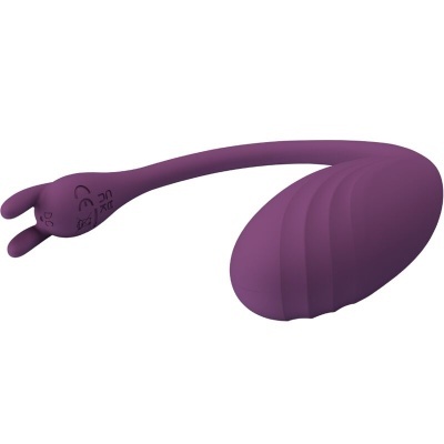 Produto de silicone roxo com forma ovalada e cabo flexível com texto CE