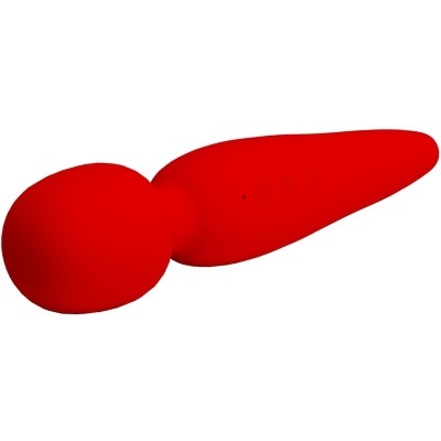 Vibrador vermelho liso com cabeça arredondada em fundo branco