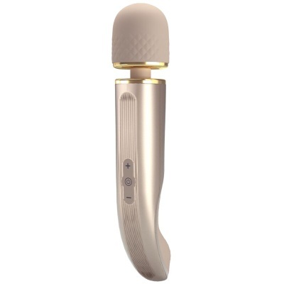 Vibrador massageador bege e dourado com botões
