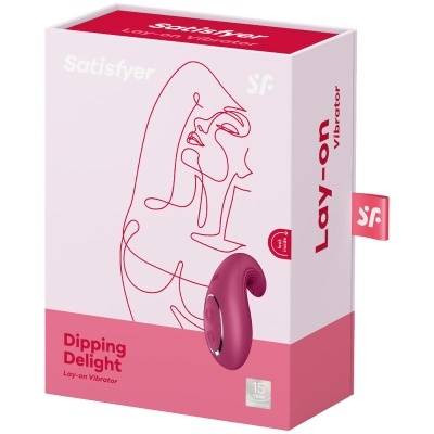 Caixa rosa e branca com vibrador rosa escuro Lay-on da Satisfyer Dipping Delight