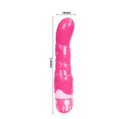 Vibrador rosa com textura ondulada e base com controles brancos