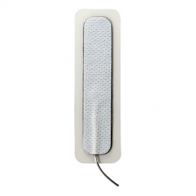 Eletrodo adesivo retangular cinza com fio preto