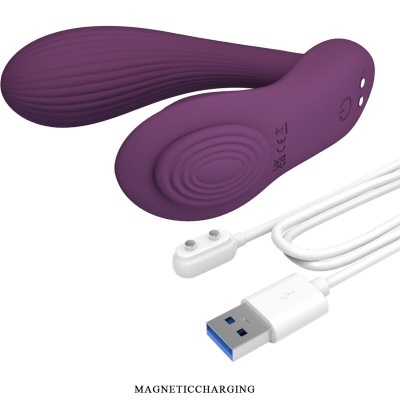 vibrador roxo com cabo USB branco para carregamento magnético