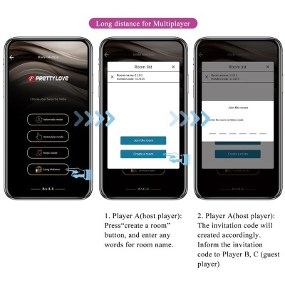 Interface de aplicação para jogo multijogador em smartphones com opções de modos e criação de salas.