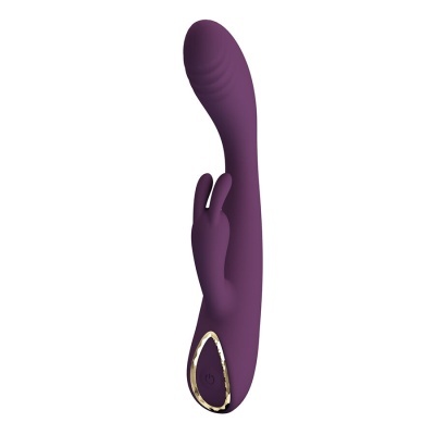 Vibrador roxo de silicone com botão dourado na base