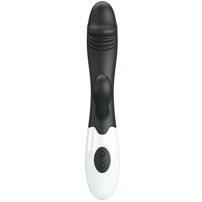 Vibrador preto e branco com botões de controlo