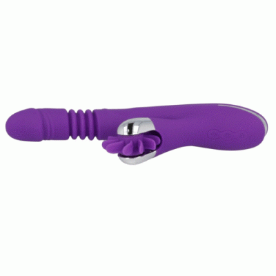 Vibrador roxo com acessório giratório em forma de flor