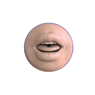 Boca humana com lábios ligeiramente abertos em círculo com moldura roxa