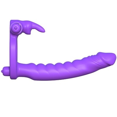 Produto erótico de silicone roxo com textura ondulada e alavanca rotativa
