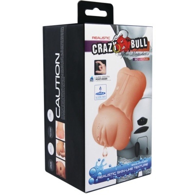 Embalagem do produto Crazy Bull Realistic 3D Vagina com imagens e texto descritivo