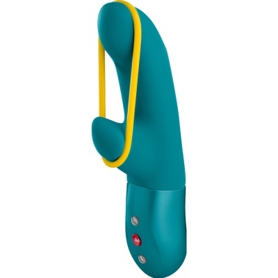 Vibrador azul com detalhe amarelo