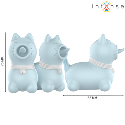 Figura decorativa azul claro em forma de gato com sino