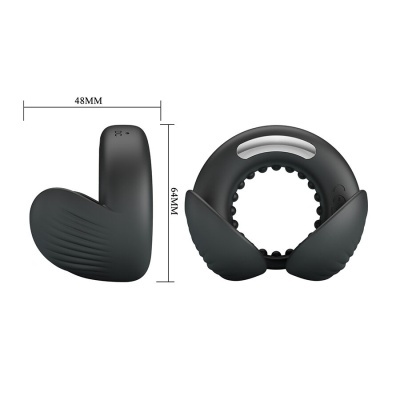 Dispositivo circular preto com extremidades curvas e dimensões 48MM x 64MM