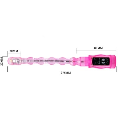 vibrador anal rosa com controles digitais e dimensões indicadas