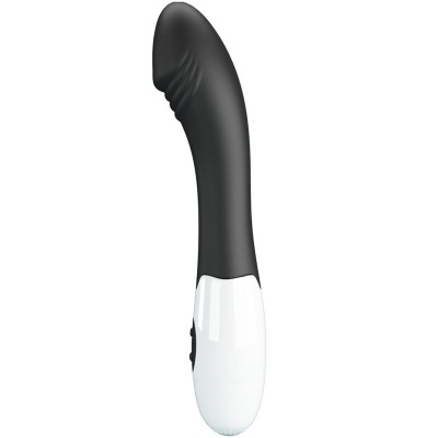 Vibrador preto com base branca e textura ondulada