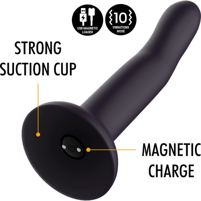 Produto cilíndrico preto com ventosa e botão central, com texto e ícones explicativos.