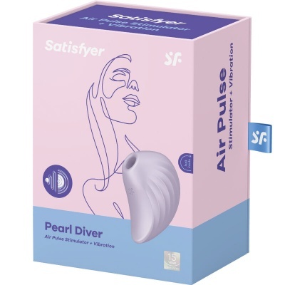 Embalagem do Pearl Diver, estimulador e vibrador da Satisfyer em rosa e azul
