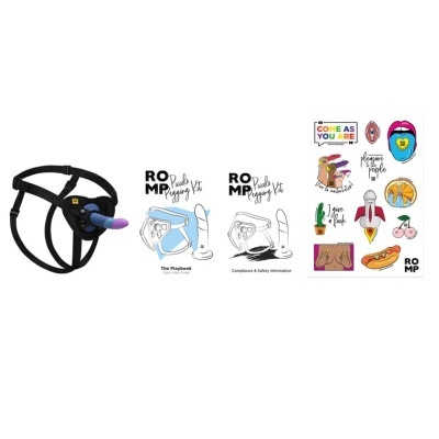 Conjunto ROMP Piccolo com arnês e dildo com manuais e autocolantes