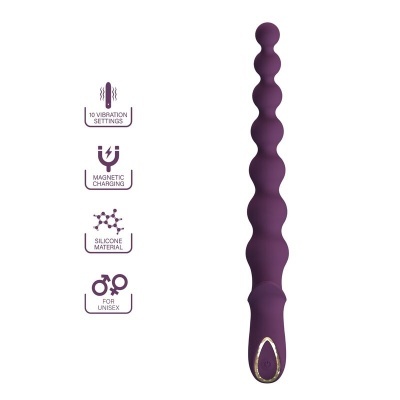 Vibrador roxo com textura em bolinhas e botão dourado