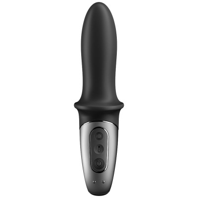 Vibrador preto liso com pega prateada e botões