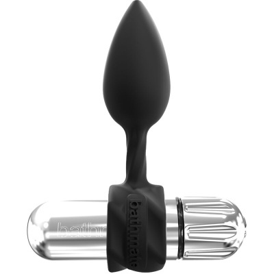 Plug anal preto com vibrador metálico prateado