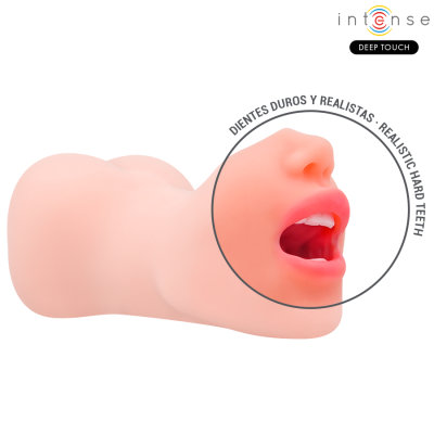 Simulação de boca aberta com dentes realistas e lábios avermelhados