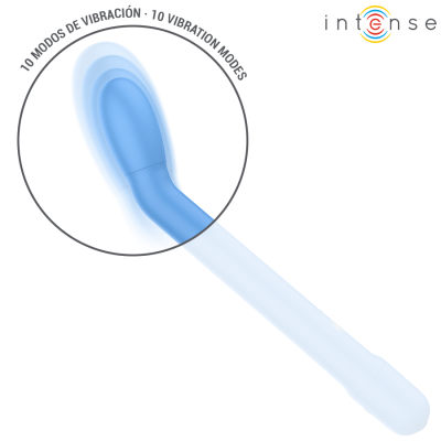 Vibrador azul com 10 modos de vibração e marca Intense