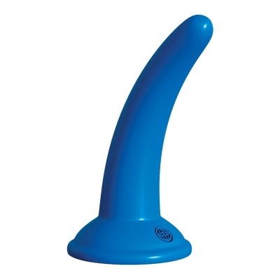 Objeto azul de plástico com base redonda e forma curvada