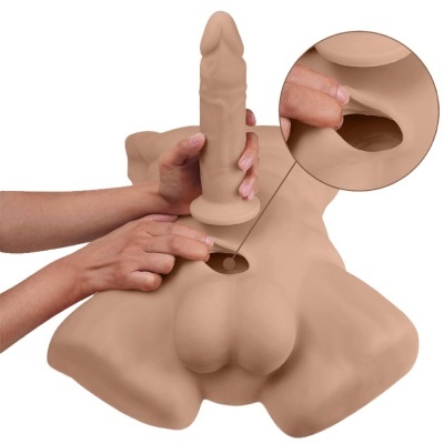 Boneco anatómico realista com orifícios ajustáveis e textura de pele