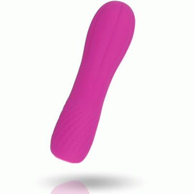 Vibrador cor-de-rosa em silicone com textura e formato anatómico