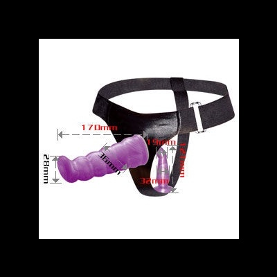 Cinta preta com acessório roxo e medidas em vermelho