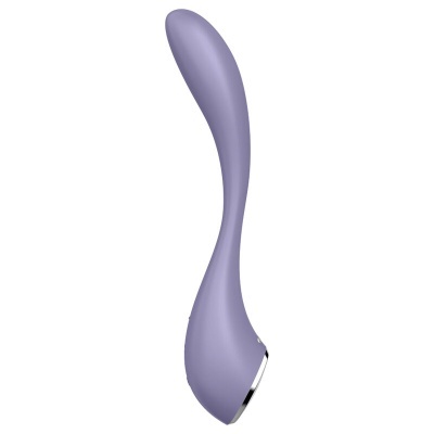 Vibrador feminino lilás curvado com detalhe prata