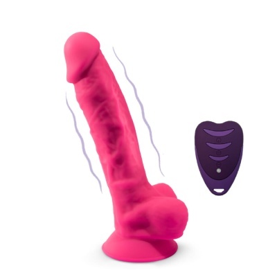 Dildo rosa com textura e controle remoto roxo
