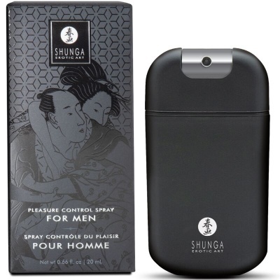 Spray controle prazer para homens Shunga embalagem e frasco preto
