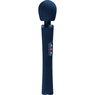 Massageador pessoal azul escuro com botão FUN vermelho