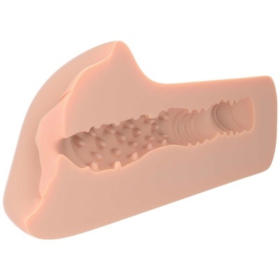 Produto silicone cor de pele com textura interna rugosa e ondulada